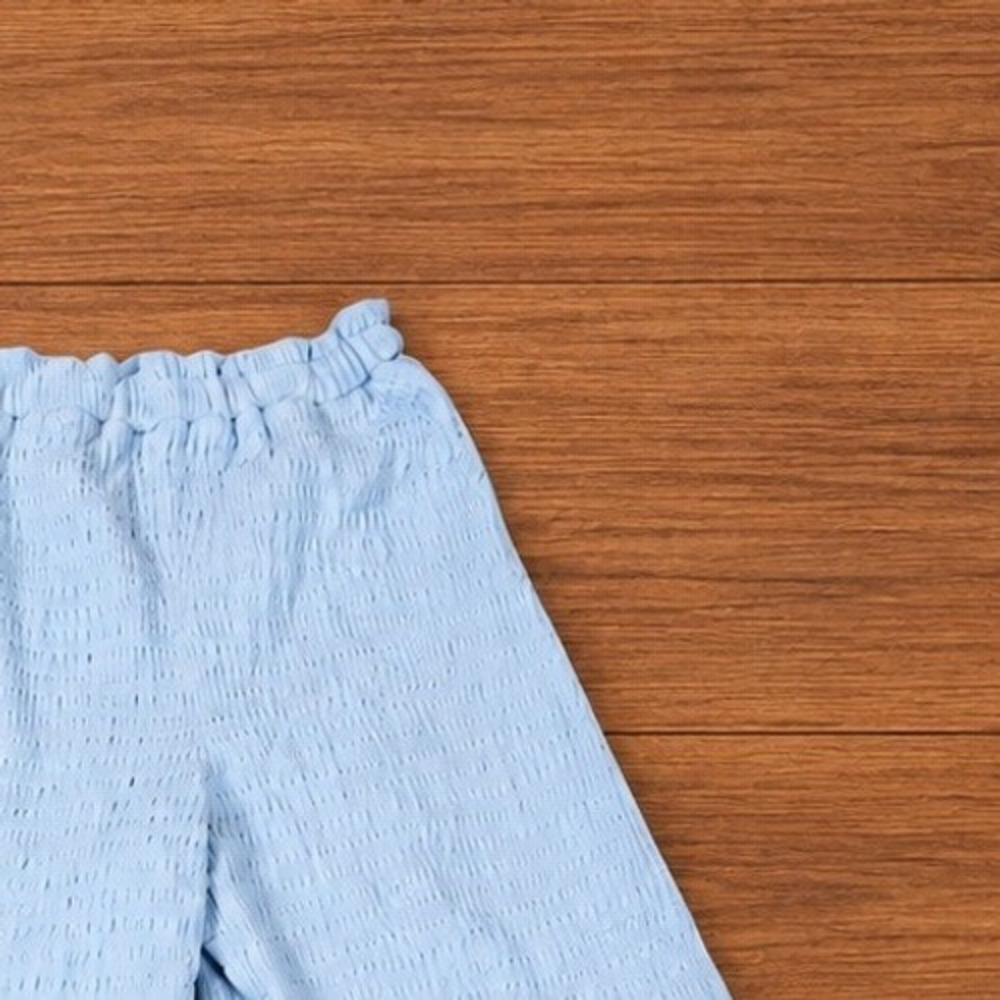 Grandmacore Textured Wide Leg Pull On Pants Light Blue Crinkle High Rise Vintage - Picture 7 of 8